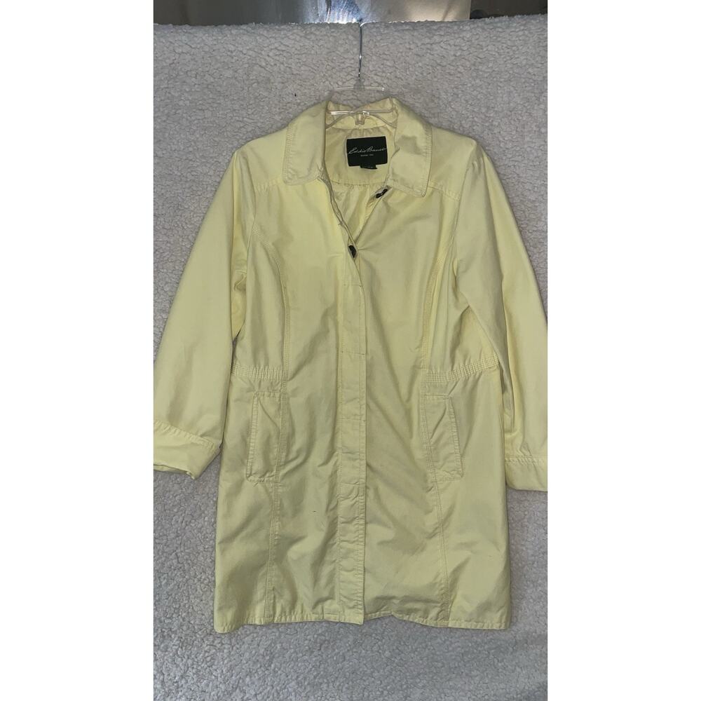 Eddie Bauer Jacket Women's Large Rain Coat Trench Long Buttons Yellow